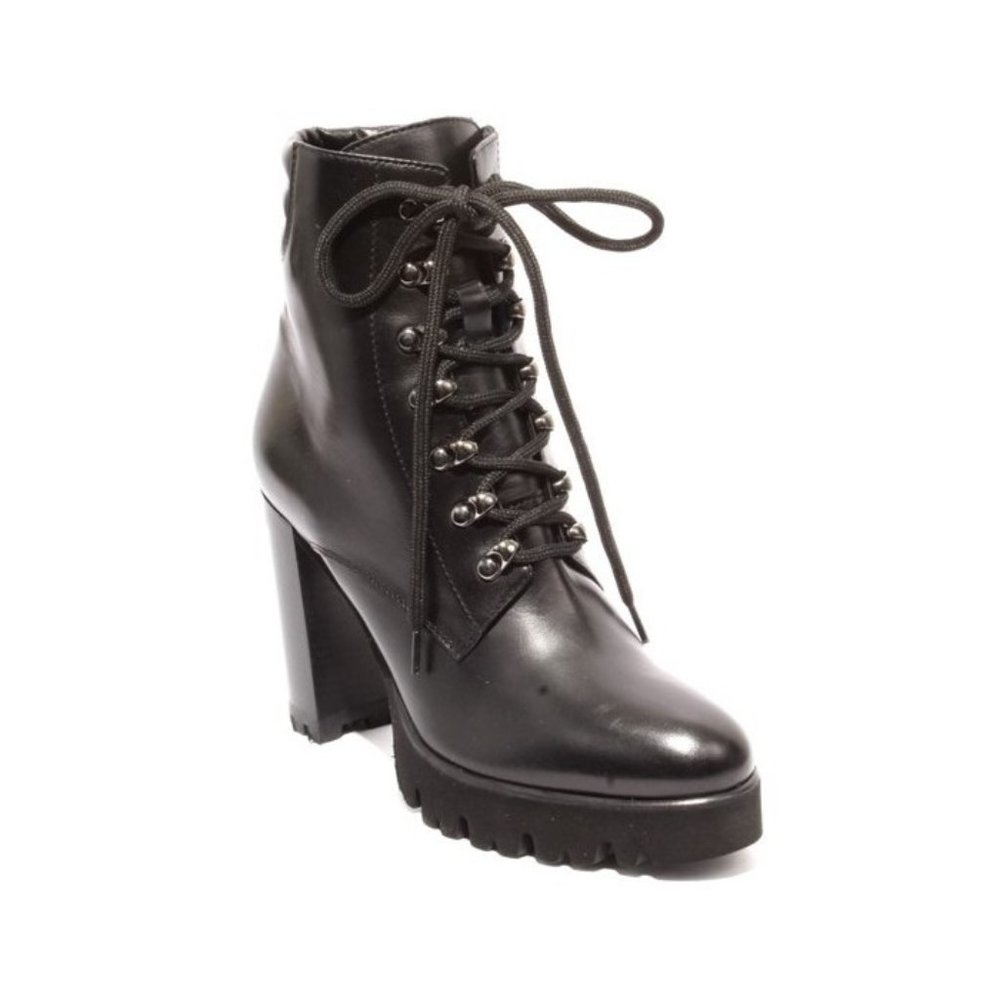 Luca Grossi 788 Black Leather Lace-Up Zip-Up Ankle Heel Boots